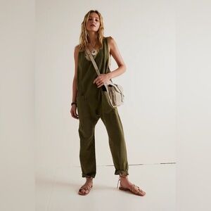 Free People High Roller Olive Green Overalls
